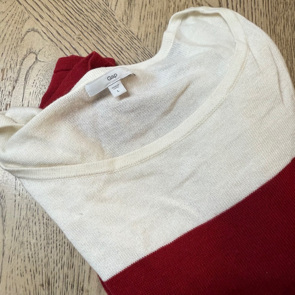 Gap Women Large Red White Striped Crew Neck‎ Long Sleeve Sweater
